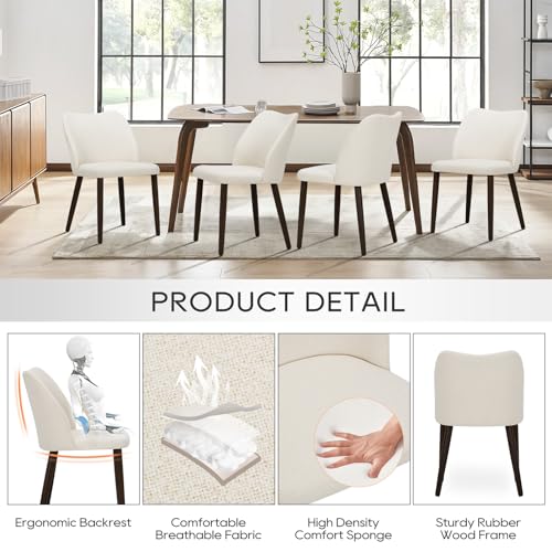 Modern Upholstered Dining Chairs Set of 2 - Beige Fabric with Wood Legs
