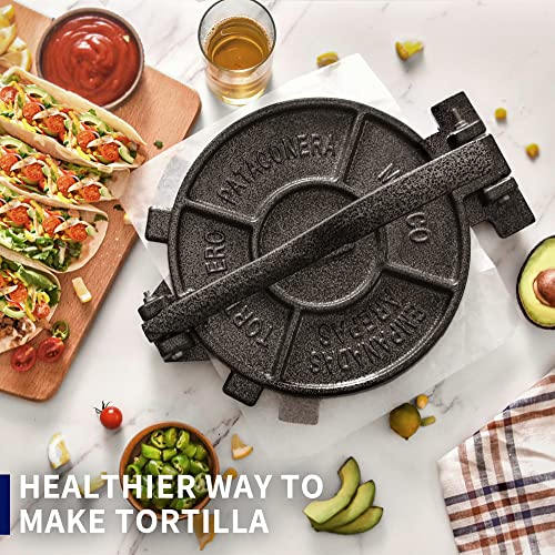 ARC 10 Inch Heavy Duty Cast Iron Tortilla Press with Non-Slip Feet - Durable Roti Maker