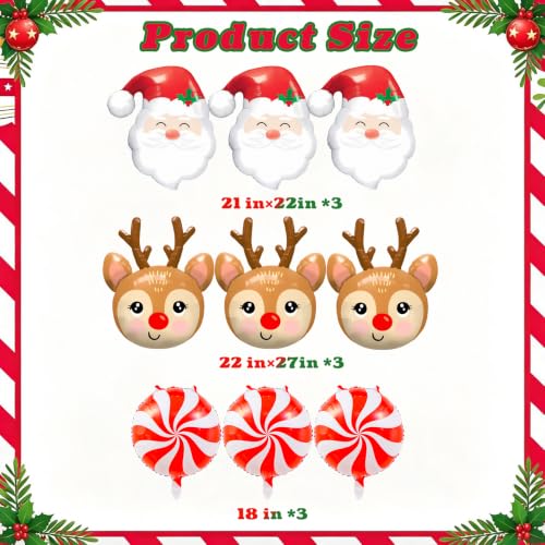 TOPDAOYUN 9pc Christmas Balloon Party Decor Set - Santa, Reindeer & Candy Balloons (Deer Variant)