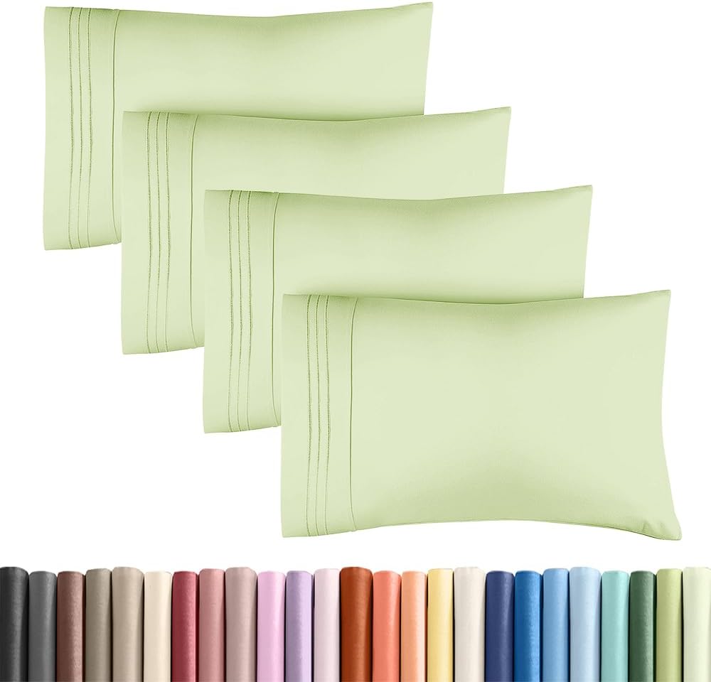 King Standard Pillow Cases - Soft Hotel Quality Covers for Comfy Bedding | Set of 4 in Light Sage Green