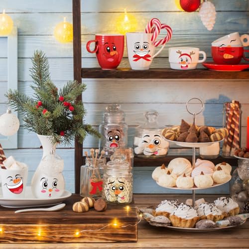 LOMIMOS Snowman Faces Stickers,42 Pcs Cute Snowman Face Decals Christmas Vinyl Glass Window Sticker Art Wall Decor for Fridge Wall Door Party Supplies Home Decoration