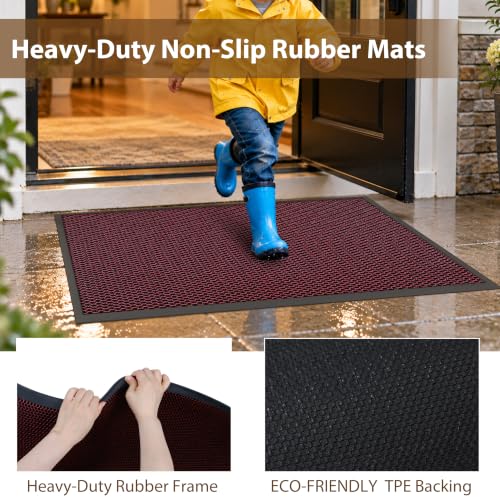 HoHomLeona Red 24x36 Outdoor Front Door Mat – 2x3 ft Welcome Entrance Rug