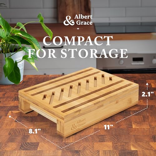 Albert & Grace Adjustable Bamboo Bread Slicer with Folding Guides — Sturdy, Adjustable for Artisan Loaves
