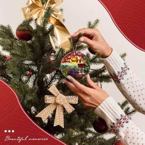 Funny Ornament Hanging Christmas Tree Ornaments,Stained Glass Style Wine,Holiday Keepsake for Xmas Tree Decoration