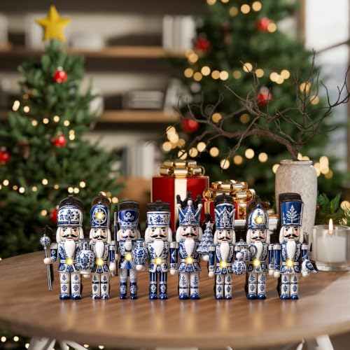 Junkin Lighted Blue and White Wooden Nutcracker Christmas Table Decor - Porcelain Variant