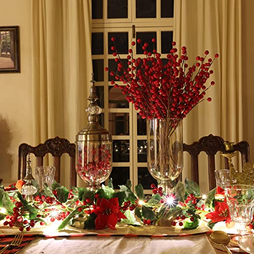 Joyhalo 24 Pack 12.6in Red Berry Stems for Christmas Tree & Holiday Decor