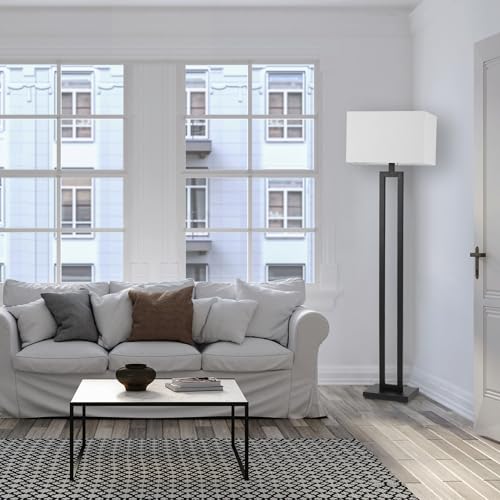 Globe Electric 58-Inch Matte Black Floor Lamp with White Linen Shade - D'Alessio Variant