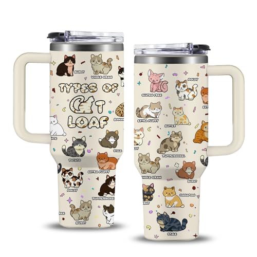 NIAXAUYT 40oz Cat Loaf Tumbler with Handle - Funny Cat Themed Gift for Cat Lovers - Types of Cat Loaf01