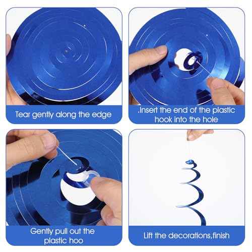 36 Pcs Hanging Swirl Party Decorations Blue and White Ceiling Streamers Party Decorations, Spiral Ceiling Hanging Decor for Birthday Wedding Baby Shower Graduation Celebration Party Supplies(Blue)