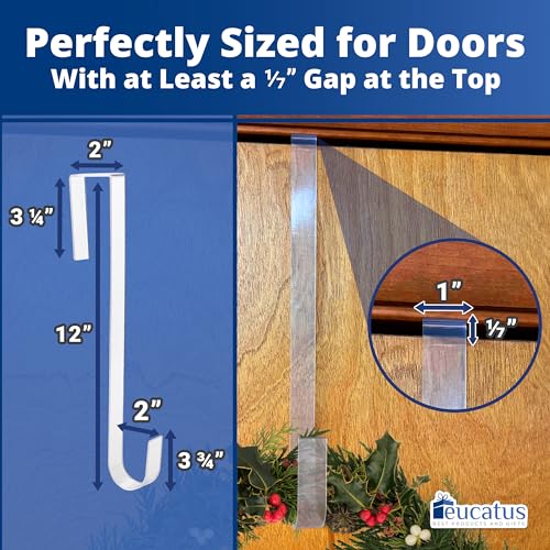 EUCATUS BEST PRODUCTS & GIFTS 1 Pack Clear Wreath Hangers for Doors - 12 Inch, No Scratch, Indoor & Outdoor, Fits 4mm+ Gap