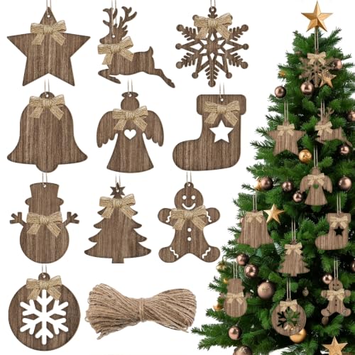 Sophena 10Pcs Wooden Christmas Ornaments Set - Brown Large Snowman Gingerbread Tree Decor