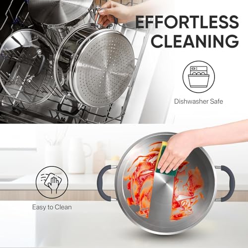 4.6 Qt Stainless Steel Steamer Pot with Glass Lid - Multi-Tier Food Steamer - Toxin-Free Kitchen Cookware