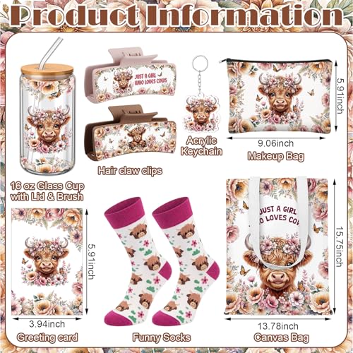 Skylety Flower Cow Gifts Set – Highland West Cow Theme, Spring Edition, 8 Pcs