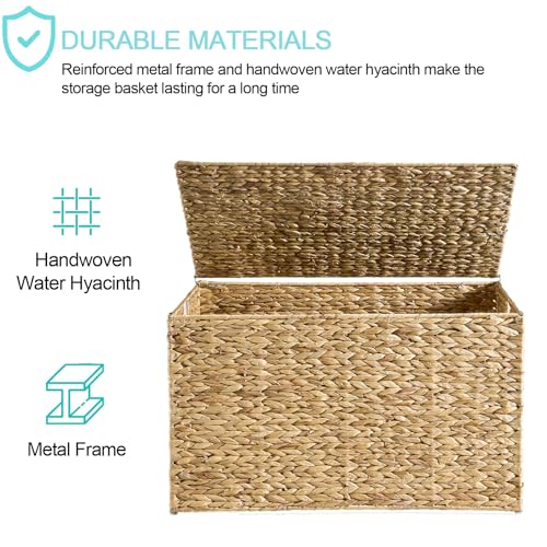 Water Hyacinth Storage Basket with Lid 105L Natural 26x15.7x15.7 Inches