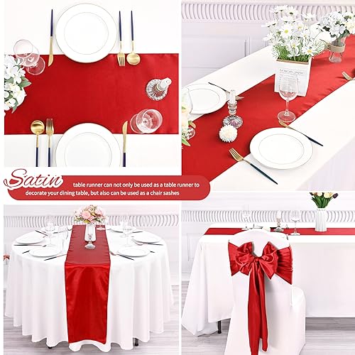 24 Pcs Red Satin Table Runner 12x72in - Wedding & Party Linen, Spliceable Set