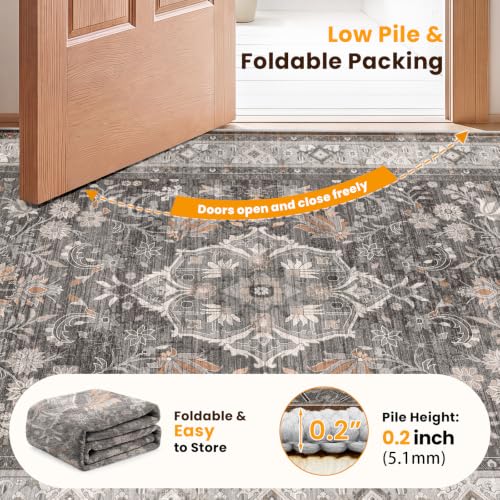 8x10 Vintage Washable Area Rug - Warm Taupe, Non-Slip Living Room Carpet