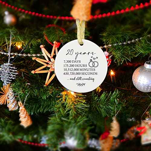 20 Years Wedding Anniversary Gifts for Couple, 20th Anniversary Ornament for Wife or Husband, 20th Marriage Gift for Parents, 20th Wedding Anniversary Round Ceramic Christmas Ornament Keepsake
