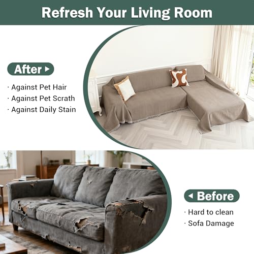 X-Large Couch Cover Set for Sectional Sofas - Sand Chenille Slipcover, Washable & Pet-Friendly
