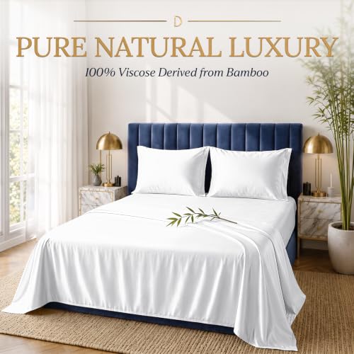 White King Size Viscose Bamboo Sheets 4-Piece Bed Set – Hypoallergenic & Cooling