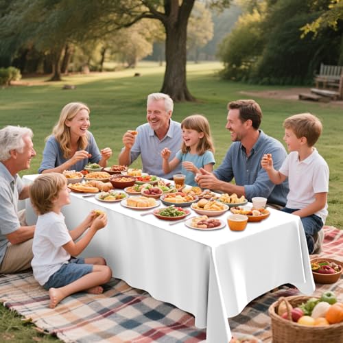 JHDZDHY White Disposable Plastic Tablecloth 54x108 Inches for Indoor & Outdoor Events