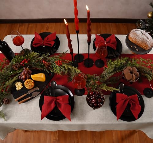Red 100% Linen Table Runner 14 x 36 Inches with Hemstitch - Home Ekaa