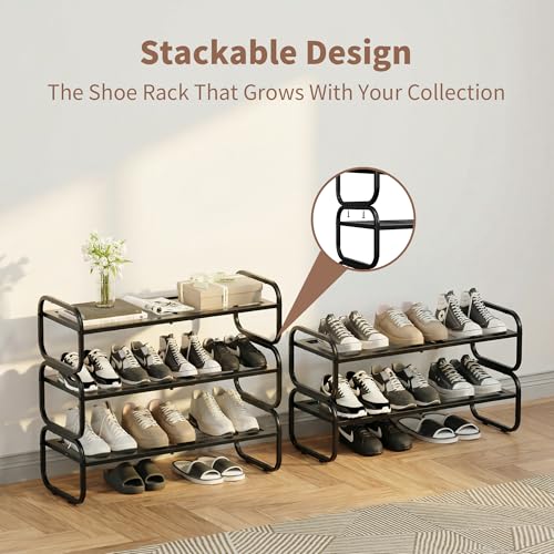 3 Tier Expandable Shoe Rack - Adjustable Closet Shoe Organizer