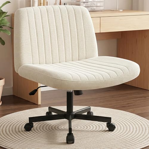 Orange Factory Criss Cross Chair Beige Wheel Wide Fabric Vanity Seat Adjustable & Swivel