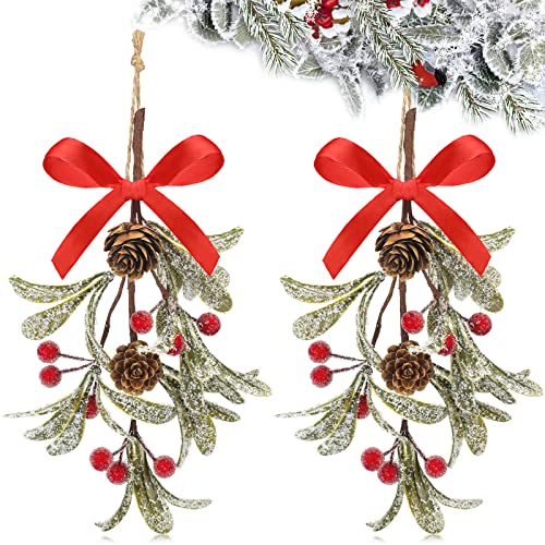 Giegxin 2 Pack Christmas Mistletoe Ornaments Red Bright Style Holiday Decor