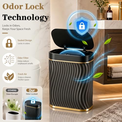 5 Gallon Automatic Touchless Bathroom Trash Can - Black Gold, IPX5 Water-Resistant