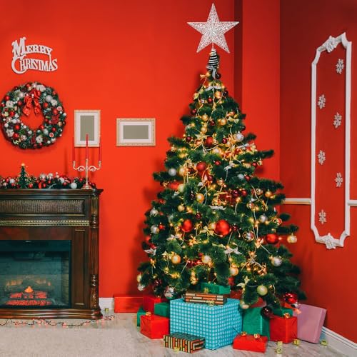 XIMISHOP Silver Glitter Christmas Tree Topper Star - 10 inch Holiday Decor