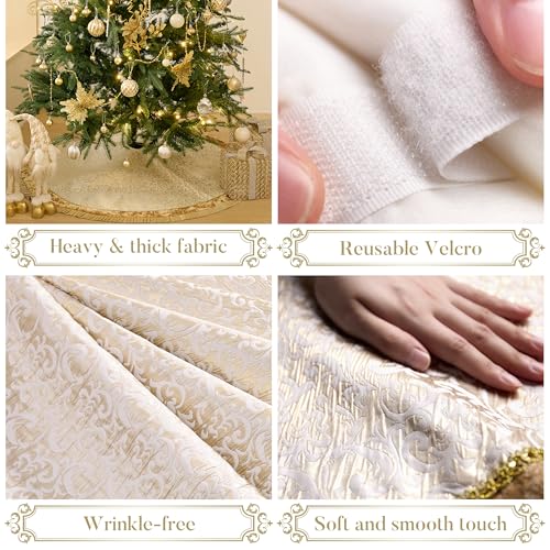 Valery Madelyn 48 Inch White Gold Christmas Tree Skirt - Elegant Holiday Decor