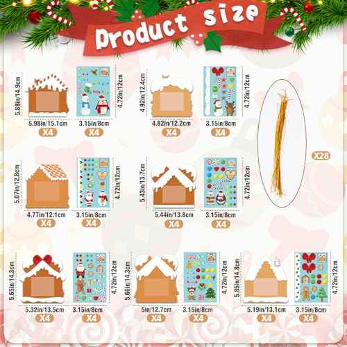 28 Pack Christmas Picture Frame Craft Kits for Kids, Xmas DIY Gingerbread House Candy Photo Craft Christmas Hanging Frame Ornaments for Xmas Tree Holiday Art Decorations Home Class Game Activities