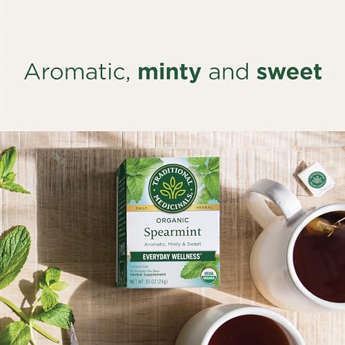 Organic Spearmint Tea Bags - 16 Count Pack of 6, Herbal, Caffeine-Free, USDA Organic, Ethical Sourcing