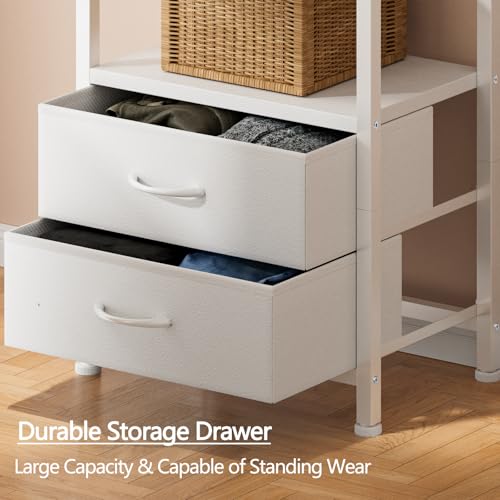 Furnulem White 5-Tier Corner Shelf with Drawers - Tall Narrow Bookshelf