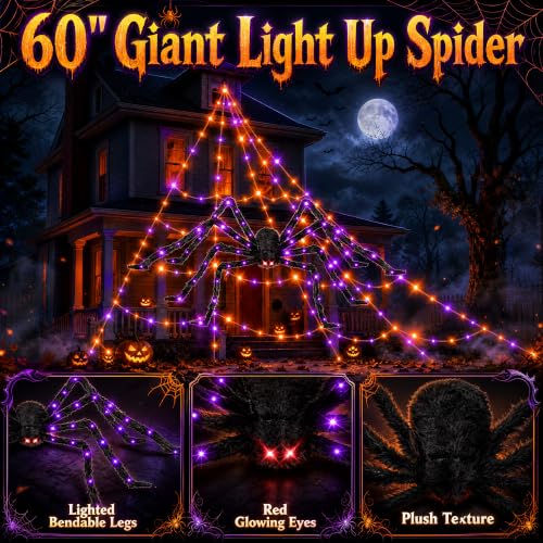 Halloween Spider Web Lights Outdoor 550 LEDs Purple & Orange with Remote & Timer - Waterproof Yard Decor