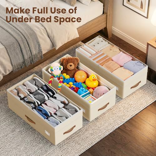 Budding Joy Beige 2-Pack 80L Under Bed Storage Bins with Wheels & Handles