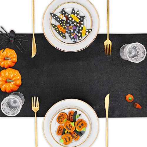 LuoluoHouse Burlap Table Runners: 2 Packs 13x84 inch Jute Table Linens Black Table Linens for Halloween Ceremony Gothic Theme Bachelor Birthday Party Table Decoration