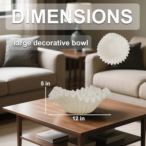 Off-White Decorative Ruffle Bowl – 12-Inch Modern Resin Centerpiece