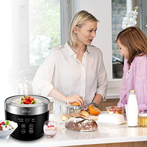 Bear Yogurt Maker with Strainer & Timer Control - 2 x 33.8 oz Capacity, Stainless Steel