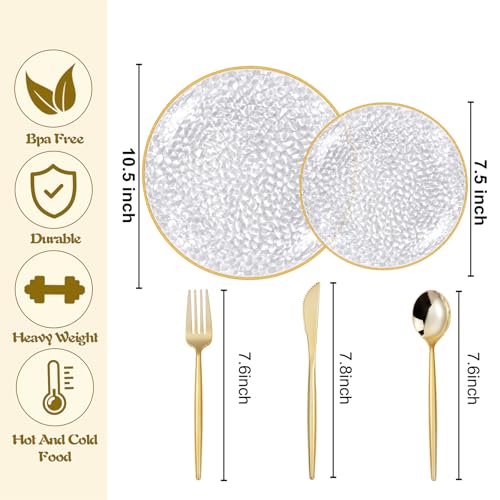 Plastic Dinnerware Set 150Pcs Clear Gold Rim Heavy Duty with Gold Rim - Variation of 150 / Clear Gold