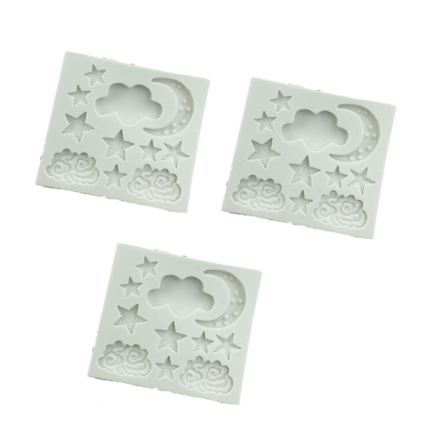 3Pcs White Star Moon Clouds Shaped Silicone Fondant Molds, Candy Chocolate Molds for DIY Cake Fondant Cookie Cloud Fondant Mold Moon For Candy Baking Sugar Cakes Decorating Candy Making Supplies