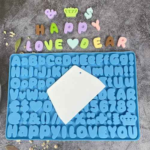 Letter Chocolate Silicone Molds, Number Candy Molds for Cake Decorations, Gummy Bear Mold Silicone with Scraper (letter number molds 002)