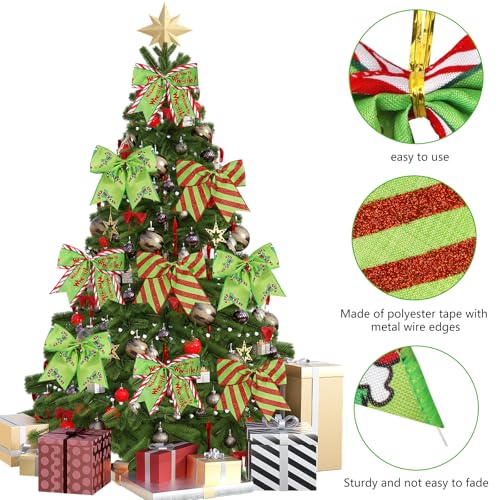 Christmas Bows Set 12 Pcs 6.2in Red Green Holiday Tree Decorations