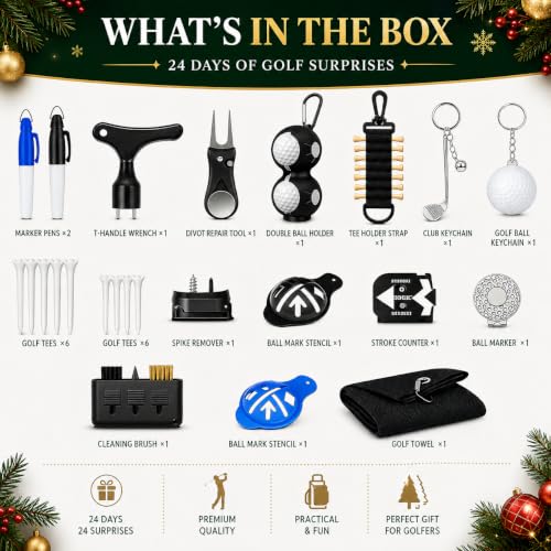 Golf Advent Calendar 2026 for Men – 24 Day Christmas Countdown with Golf Accessories