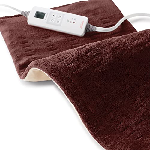Burgundy Sunbeam XL Back Neck Shoulder Heating Pad 12x24 Heat Therapy with Auto Shut Off