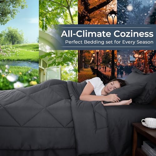 HEVUMYI 7-Piece California King Comforter Set Dark Gray Bed in a Bag - Cal King (104x96")