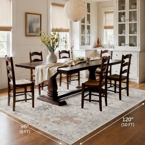GENIMO 8x10 Light Taupe Brown Washable Area Rug - Non Slip Living Room Decor