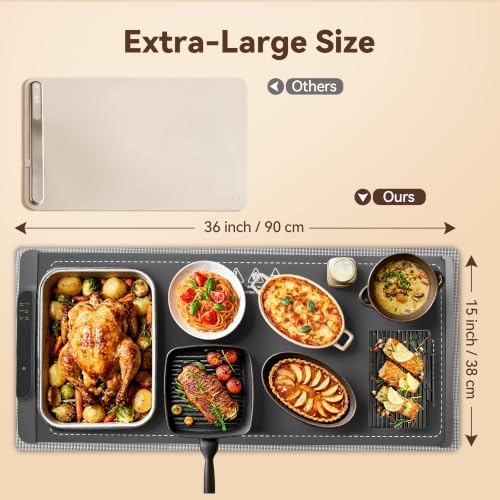 Ieuan Extra Large Food Warming Mat 36x15 Inches Gray with Timer & Temperature Control