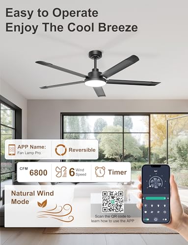 60-Inch Black Industrial Ceiling Fan with Light, Remote & App Control