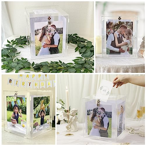 Acrylic Wedding Card Box with Picture Frame, Clear Gift for